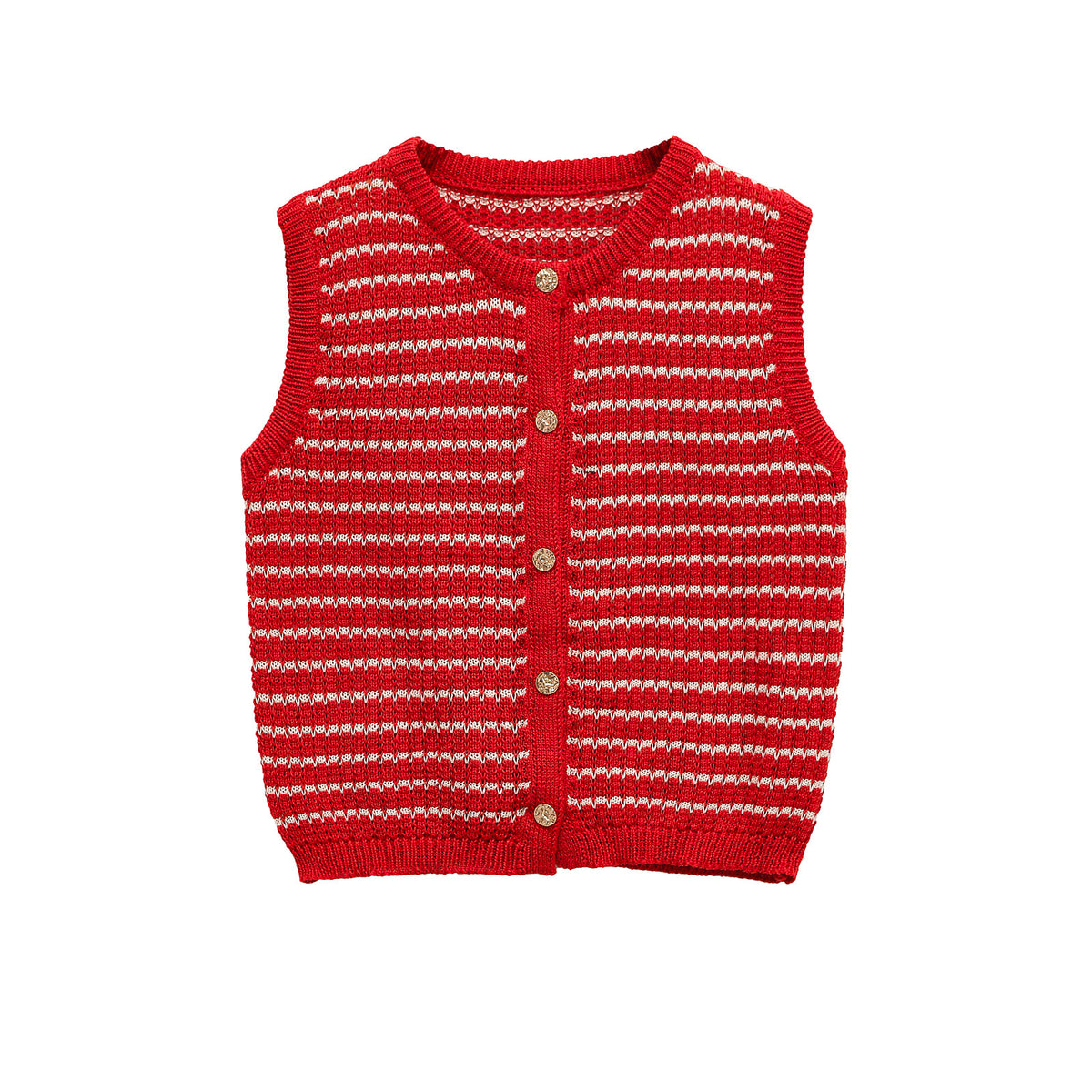 Striped Jacquard Sleeveless Button Top