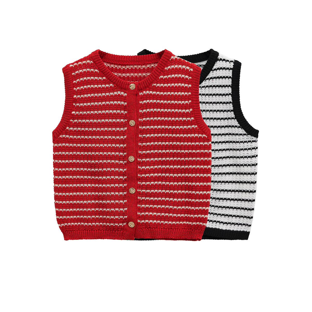 Striped Jacquard Sleeveless Button Top