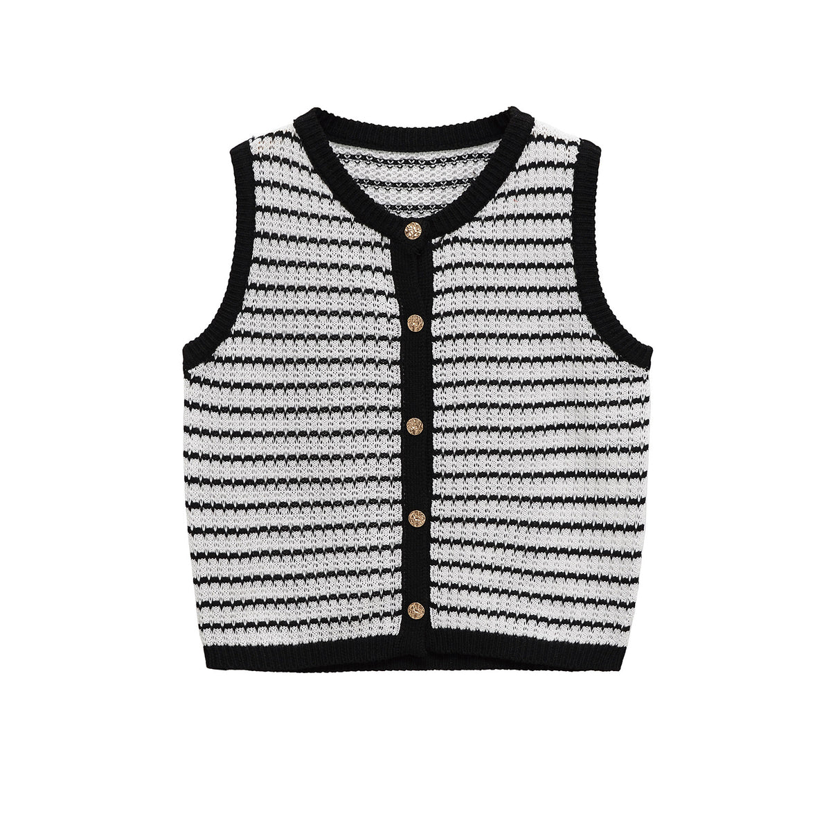 Striped Jacquard Sleeveless Button Top product image