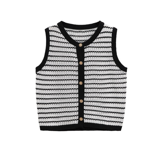 Striped Jacquard Sleeveless Button Top product image