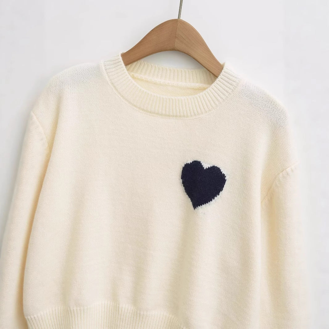 Heart Embroidered Crewneck Sweater