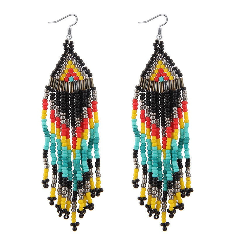 Bohemian Pearl & Geometric Long Earrings