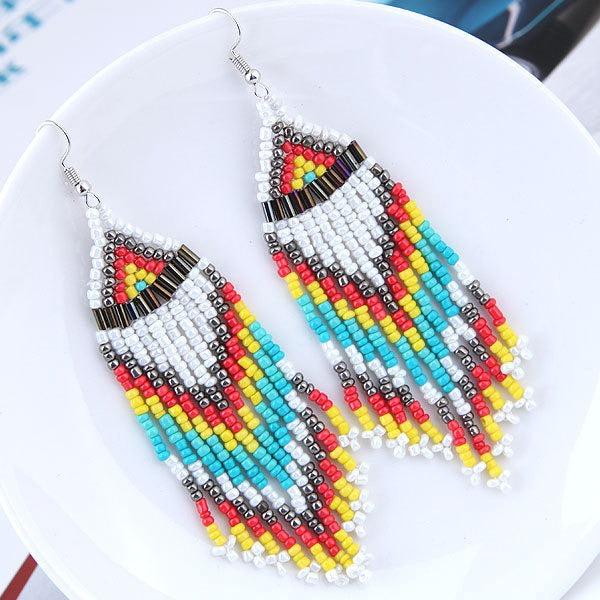 Bohemian Pearl & Geometric Long Earrings