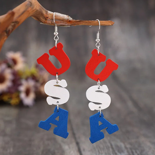 USA Wooden Letter Dangle Earrings product image