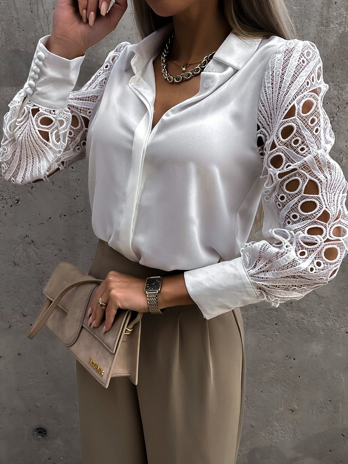 Lace Patchwork Long-Sleeve Shirt