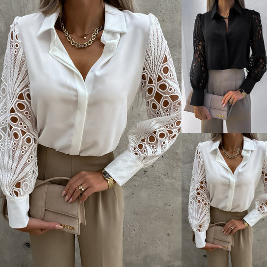 Lace Patchwork Long-Sleeve Shirt product image