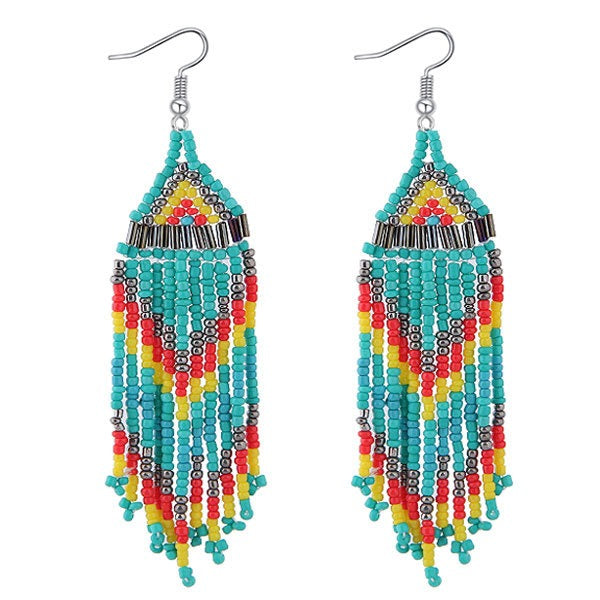 Bohemian Pearl & Geometric Long Earrings