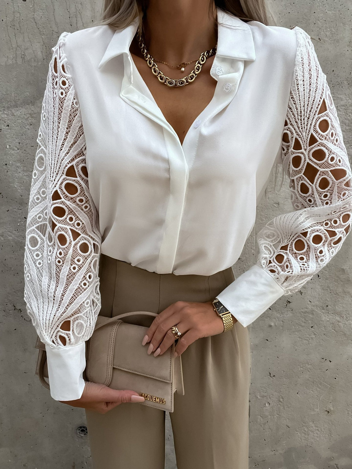 Lace Patchwork Long-Sleeve Shirt