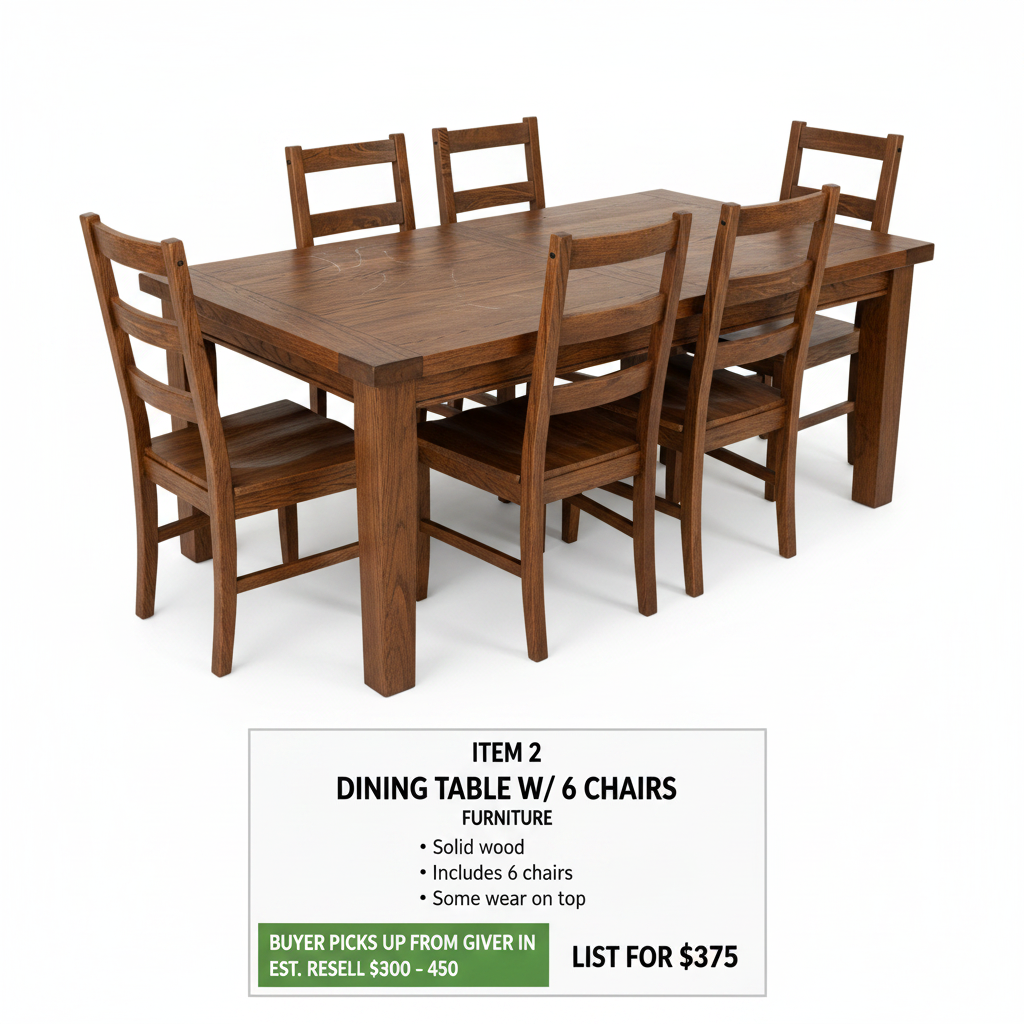 Solid wood dining table with 6 chairs