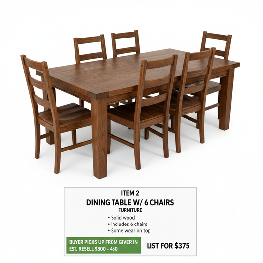 Solid wood dining table with 6 chairs
